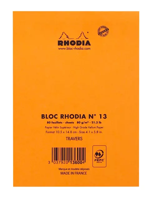 Een Schrijfblok Rhodia A6 lijn 80 vel 80gr oranje koop je bij EconOffice