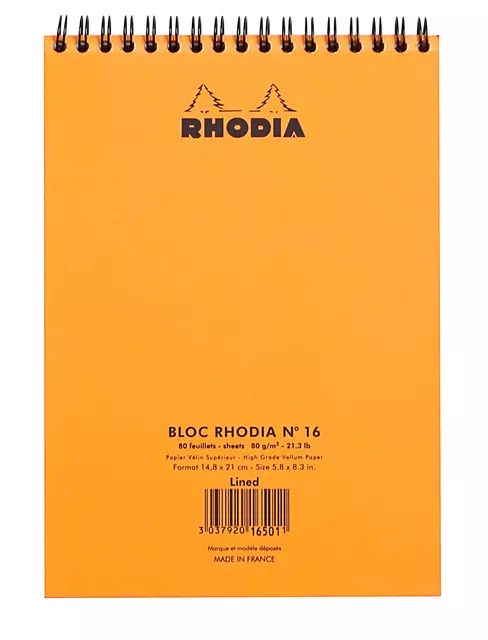 Een Spiraalblok Rhodia A5 lijn 160 pagina's 80gr oranje koop je bij MV Kantoortechniek B.V.