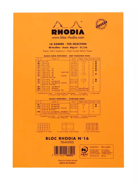 Een Schrijfblok Rhodia A5 lijn 160 pagina's 80gr met kantlijn oranje koop je bij Kantoorvakhandel van der Heijde