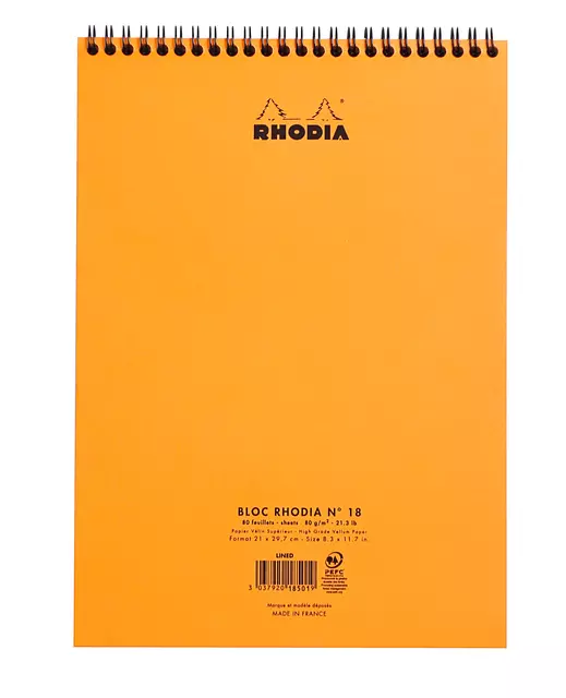Een Spiraalblok Rhodia A4 lijn 160 pagina's 80gr oranje koop je bij KantoorProfi België BV