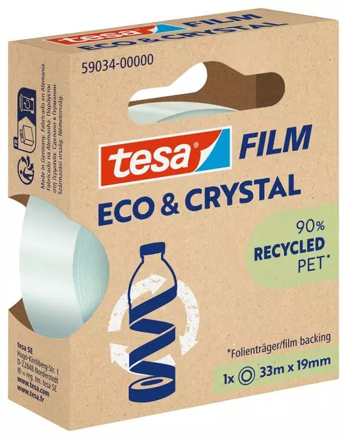Een Plakband Tesa eco&crystal 59034 19mmx33m transparant blister koop je bij KantoorProfi België BV