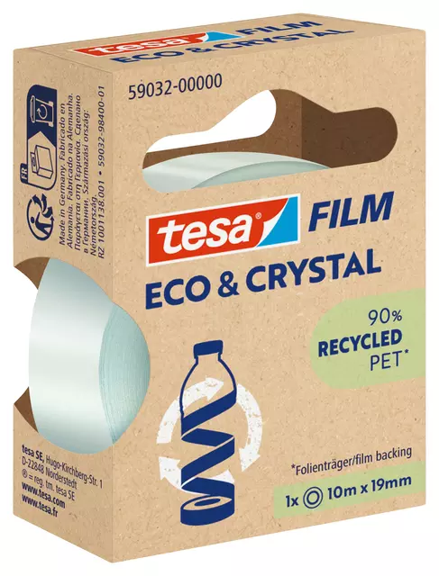 Een Plakband Tesa eco&crystal 59032 19mmx10m transparant blister koop je bij Van Leeuwen Boeken- en kantoorartikelen