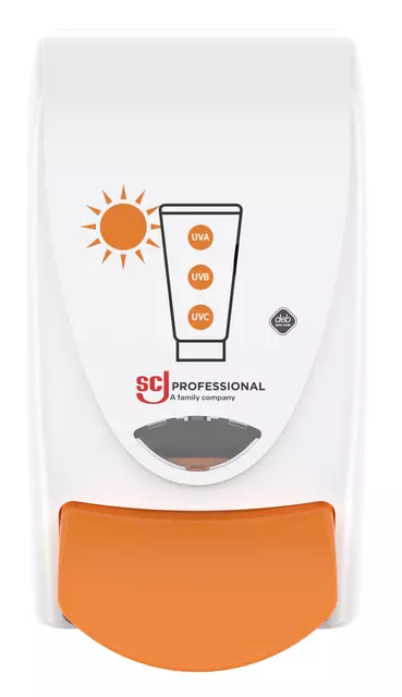 Een Zonnebranddispenser SCJ Proline Sun Protect 1liter wit koop je bij Van Leeuwen Boeken- en kantoorartikelen