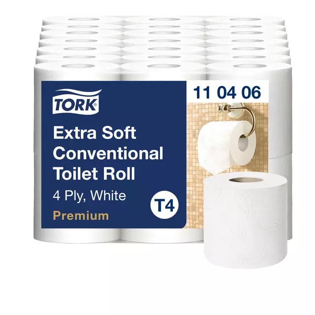 Een Toiletpapier Tork T4 premium extra zacht 4-laags 150 vel wit 110406 koop je bij Totaal Kantoor Goeree