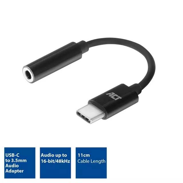 Een Adapter ACT USB-C naar 3.5mm audio jack koop je bij Van Leeuwen Boeken- en kantoorartikelen