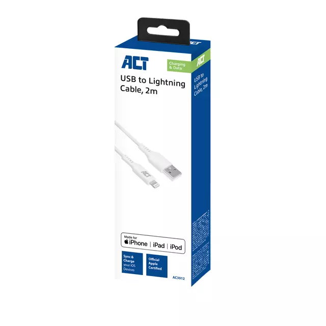 Een Kabel ACT USB 2.0 naar Lightning laad -en data 2 meter koop je bij EconOffice