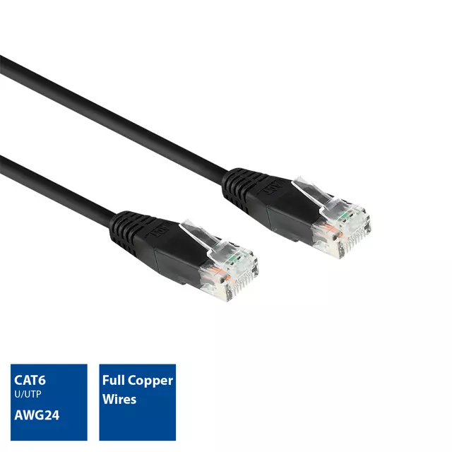 Een Kabel ACT CAT6 Network koper 0.9 meter zwart koop je bij Van Leeuwen Boeken- en kantoorartikelen