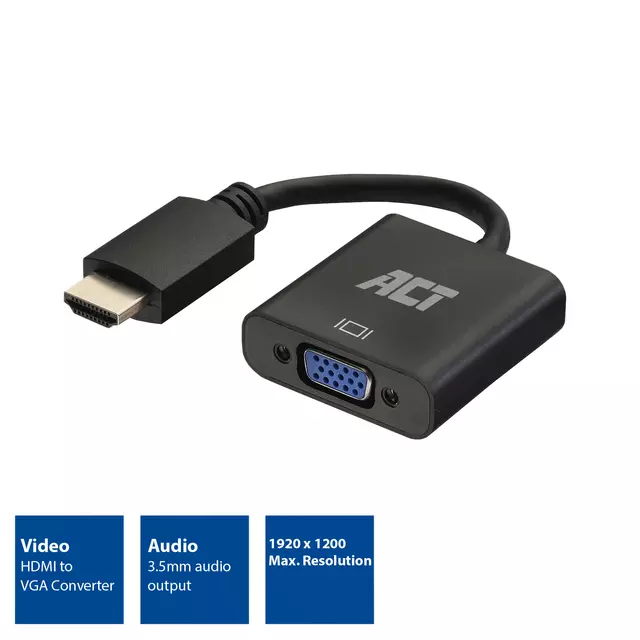 Een Adapter ACT HDMI naar VGA met audio koop je bij Totaal Kantoor Goeree
