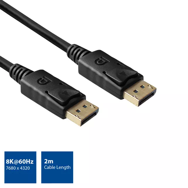 Een Kabel ACT DisplayPort 1.4 8K M-M 2 meter zwart koop je bij Totaal Kantoor Goeree