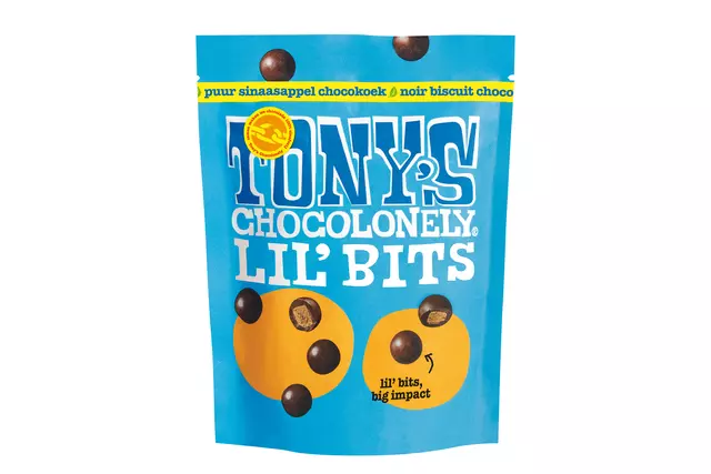 Een Chocolade Tony's Chocolonely Lil'Bits puur chocokoek sinaasappel 120 gram koop je bij EconOffice