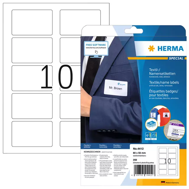 Een Naambadge etiket HERMA 4412 80x50mm verwijderbaar wit 250 etiketten koop je bij KantoorProfi België BV
