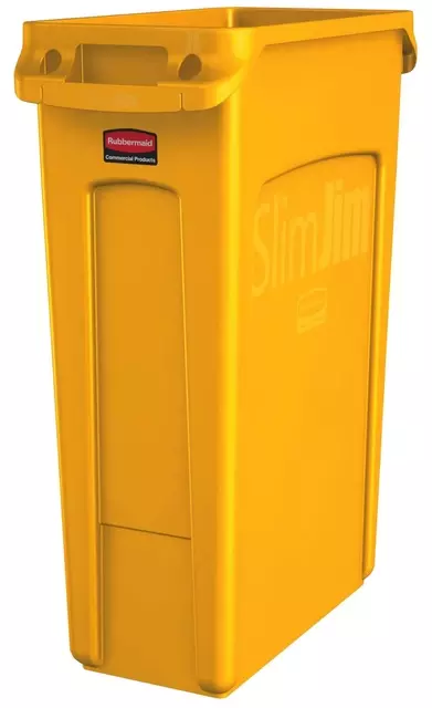 Een Afvalbak Rubbermaid Slim Jim Vented met luchtsleuven 87liter geel koop je bij Van Leeuwen Boeken- en kantoorartikelen