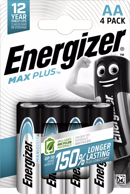 Een Batterij Energizer Max Plus 4xAA alkaline koop je bij Van Leeuwen Boeken- en kantoorartikelen