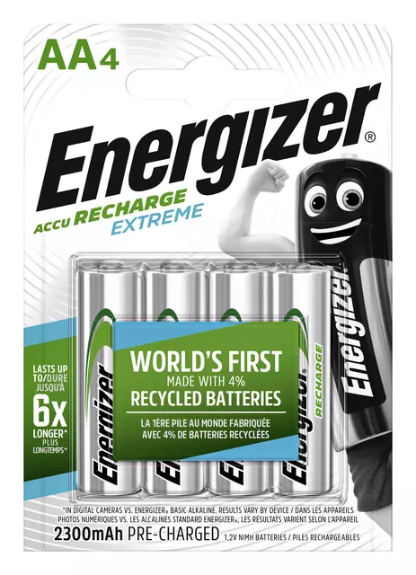Een Batterij oplaadbaar Energizer 4xAA 2300mAh koop je bij Van Leeuwen Boeken- en kantoorartikelen