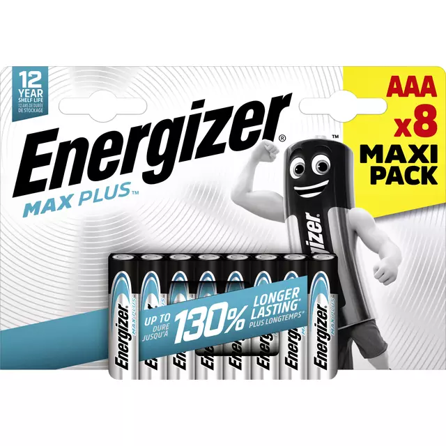 Een Batterij Energizer Max Plus 8xAAA alkaline koop je bij Van Leeuwen Boeken- en kantoorartikelen