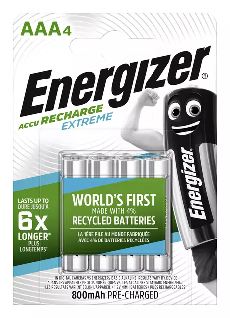 Een Batterij oplaadbaar Energizer 4xAAA 800mAh koop je bij KantoorProfi België BV