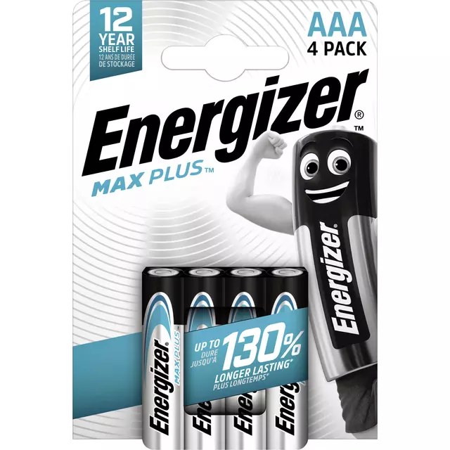 Een Batterij Energizer Max Plus 4xAAA alkaline koop je bij MV Kantoortechniek B.V.