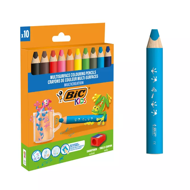 Een Kleurpotloden BicKids Multi Surface inclusief puntenslijper assorti pak à 10 stuks koop je bij The Cartridge Company