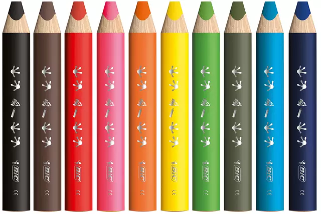 Een Kleurpotloden BicKids Multi Surface inclusief puntenslijper assorti pak à 10 stuks koop je bij Totaal Kantoor Goeree