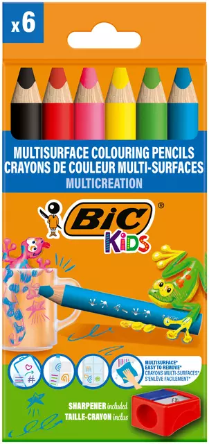 Een Kleurpotloden BicKids Multi Surface inclusief puntenslijper assorti pak à 6 stuks koop je bij KantoorProfi België BV