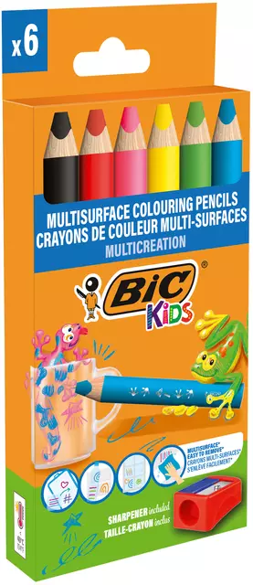 Een Kleurpotloden BicKids Multi Surface inclusief puntenslijper assorti pak à 6 stuks koop je bij Van Leeuwen Boeken- en kantoorartikelen