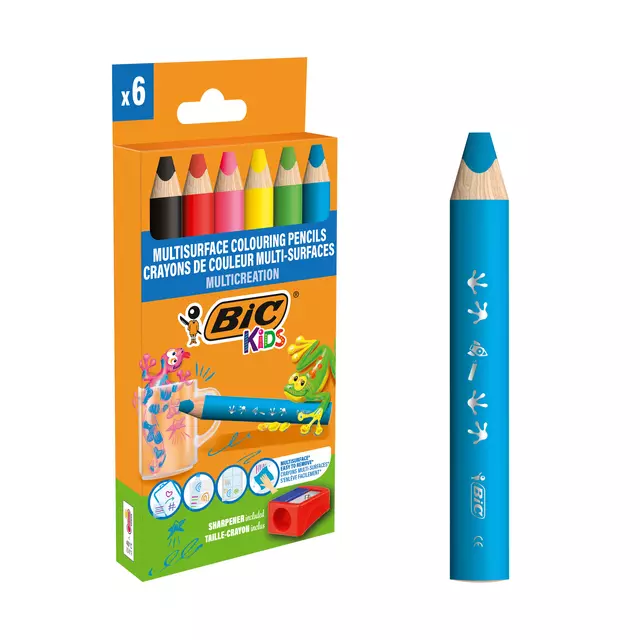 Een Crayon de couleur BIC Kids Multi-surface inclus taille-crayon assorti paquet 6 pièces koop je bij Van Hoye Kantoor BV