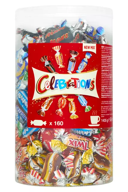 Een Chocolade Celebrations koker 1435gr koop je bij Totaal Kantoor Goeree