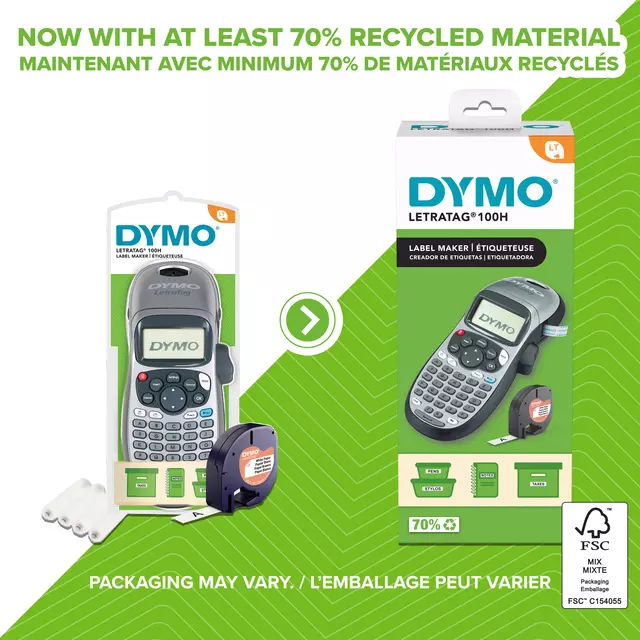 Buy your Labelprinter Dymo LetraTag 100H draagbaar abc 12mm zilverkleurig special edition at QuickOffice BV