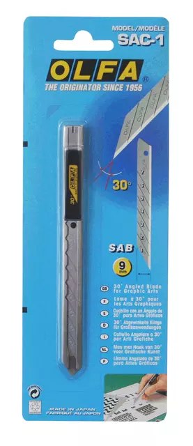 Een Snijmes Olfa SAC-1 9mm met metalen houder blister à 1 stuk koop je bij EconOffice