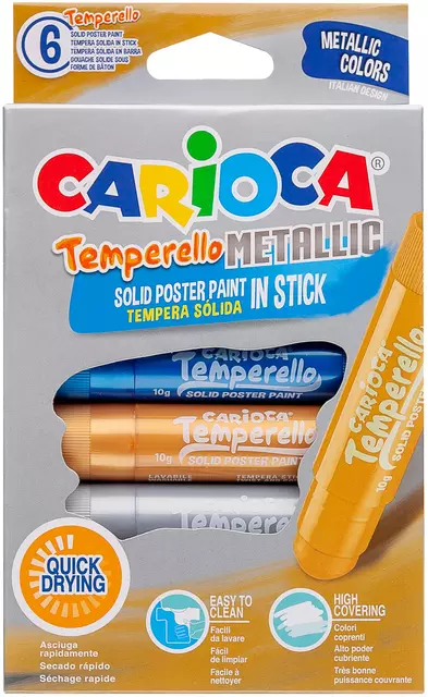 Een Verfstift Carioca Temperello set à 6 metallickleuren koop je bij EconOffice