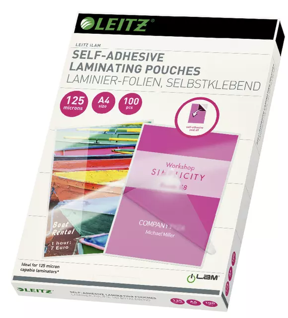 Een Lamineerhoes Leitz iLAM A4 zelfklevend 2x125micron EVA 100 stuks koop je bij Van Leeuwen Boeken- en kantoorartikelen