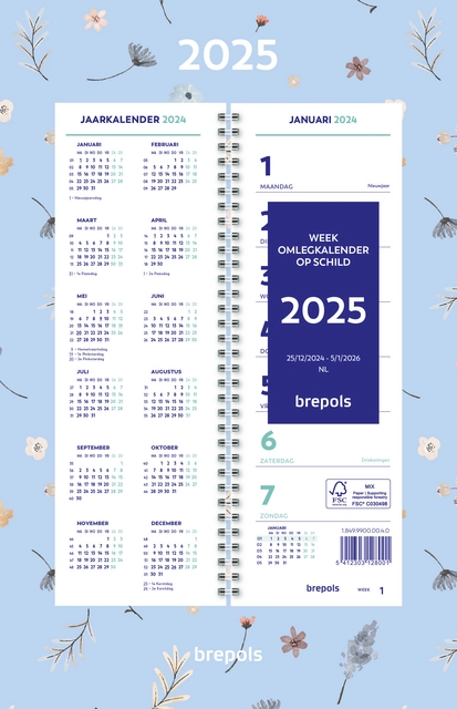 Een Calendrier semainier 2025 Brepols 190x130mm 7 jours/1 page spirale Fantasy assorti koop je bij Van Hoye Kantoor BV