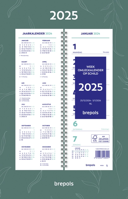 Een Weekkalender 2025 Brepols 190x130 7dagen/1pagina spiraal Fantasie assorti koop je bij De Angelot