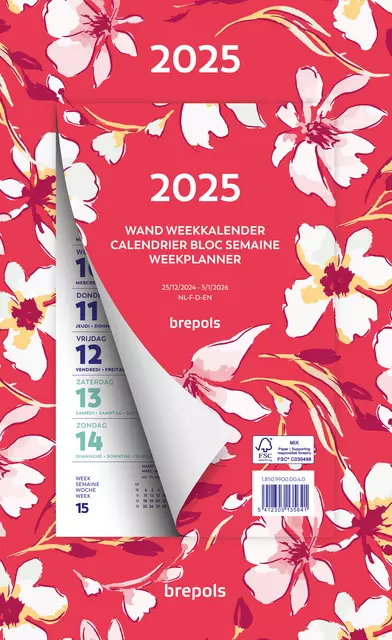 Weekkalender 2025 Brepols 190x130 7dagen/1pagina Fantasie assorti