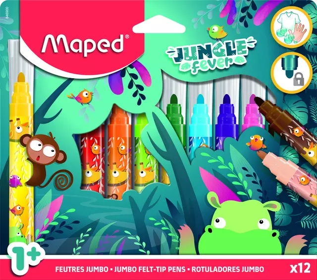 Viltstift Maped Jungle Fever Jumbo set à 12 kleuren