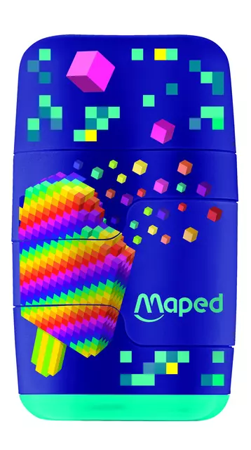 Een Puntenslijper Maped Pixel Party Connect 2-gaats met gum display à 20 stuks koop je bij Van Hoye Kantoor BV
