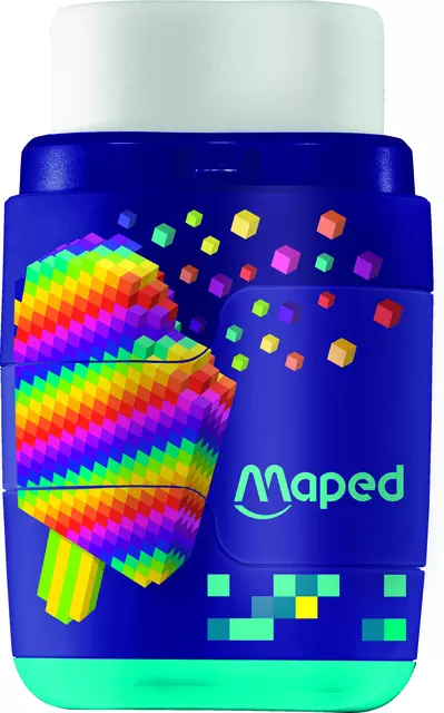 Puntenslijper Maped Pixel Party Connect 2-gaats met gum display à 20 stuks