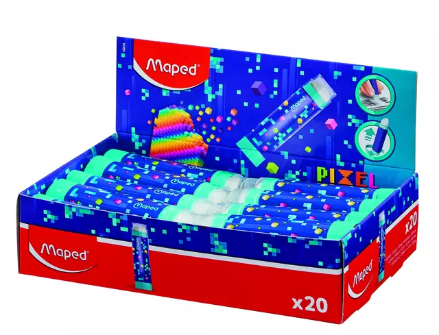 Een Gum Maped Pixel Party in tube display à 20 stuks koop je bij Van Hoye Kantoor BV