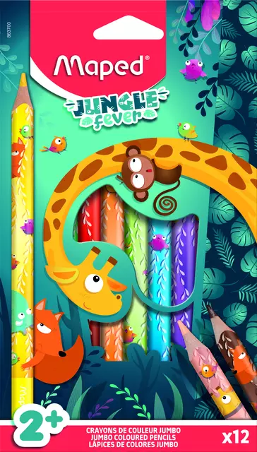 Een Kleurpotlood Maped Jungle Fever Jumbo set à 12 kleuren koop je bij KantoorProfi België BV