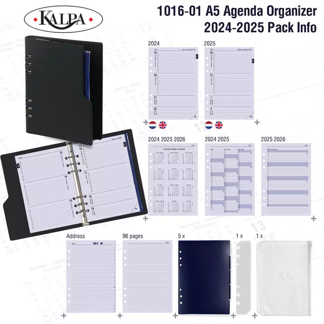 Een Organizer Kalpa Clipbook A5 inclusief agenda 2024-2025 7dagen/2pagina's nerf zwart koop je bij EconOffice
