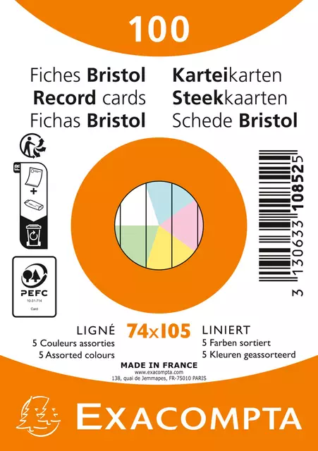 Een Flashcard Exacompta 74x105mm lijn 5 kleuren koop je bij KantoorProfi België BV