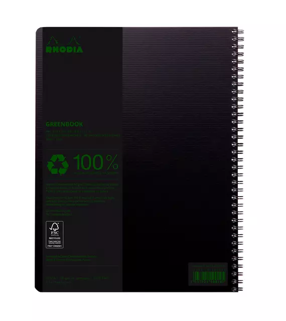 Een Notitieboek Rhodia Greenbook A4+ lijn 4-gaats 180 pagina's 90gr zwart koop je bij EconOffice