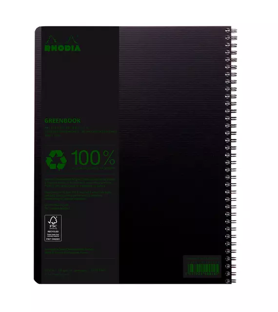 Een Notitieboek Rhodia Greenbook A4+ lijn 4-gaats 180 pagina's 90gr zwart koop je bij KantoorProfi België BV