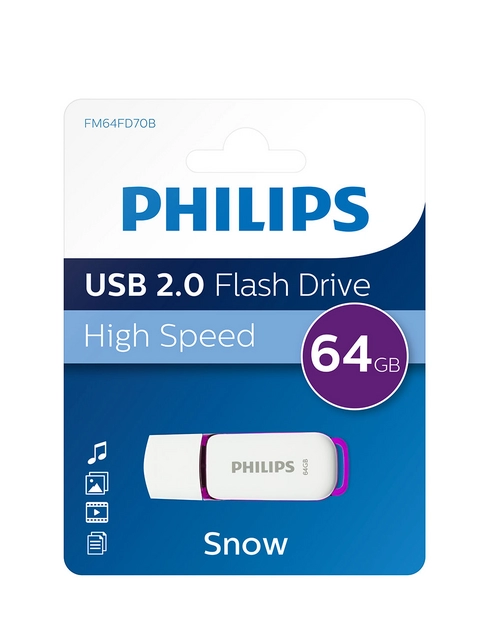 Een USB-STICK PHILIPS FLASH DRIVE SNOW 64GB USB 2.0 koop je bij Kantoorvakhandel van der Heijde