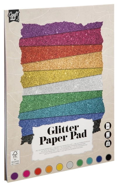 Een Hobbykarton CarftID glitter 24x34cm 180gr 10 vel 10 kleuren koop je bij EconOffice