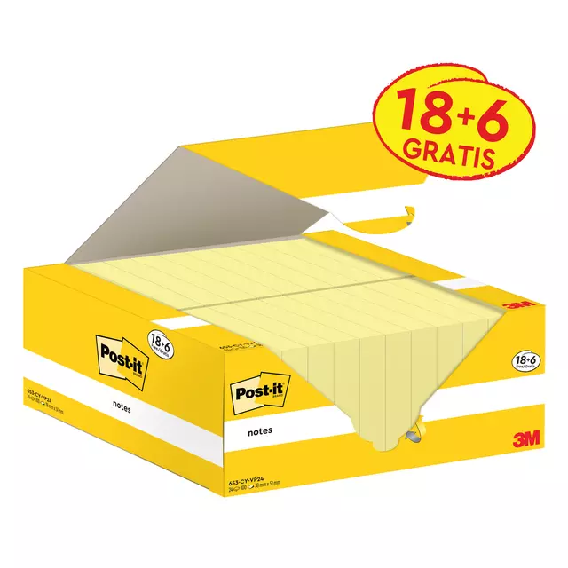 Een Memoblok 3M Post-it 653-CY 38mmx51mm geel voordeelpak koop je bij Van Leeuwen Boeken- en kantoorartikelen