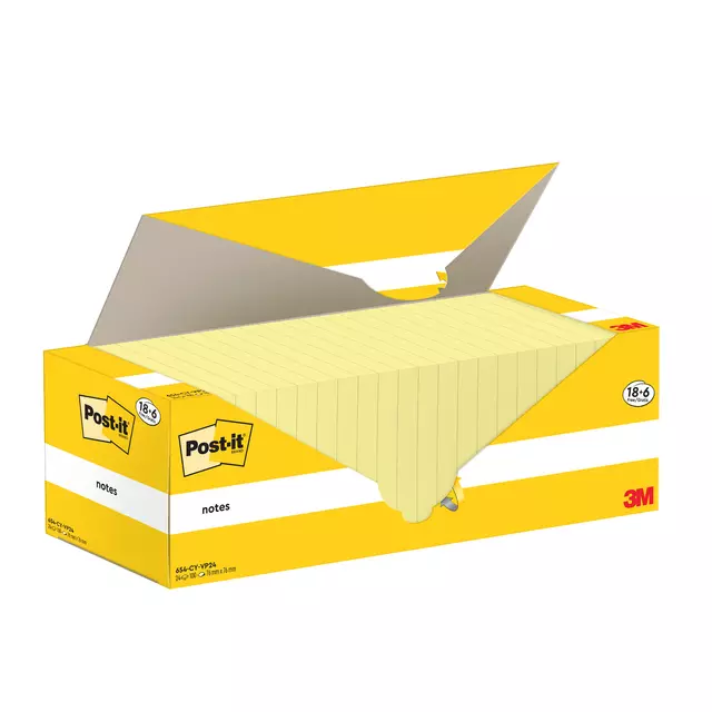 Een Memoblok 3M Post-it 654-CY 76x76mm geel voordeelpak koop je bij Van Leeuwen Boeken- en kantoorartikelen