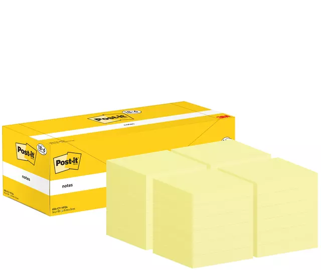 Een Memoblok 3M Post-it 654-CY 76x76mm geel voordeelpak koop je bij Totaal Kantoor Goeree