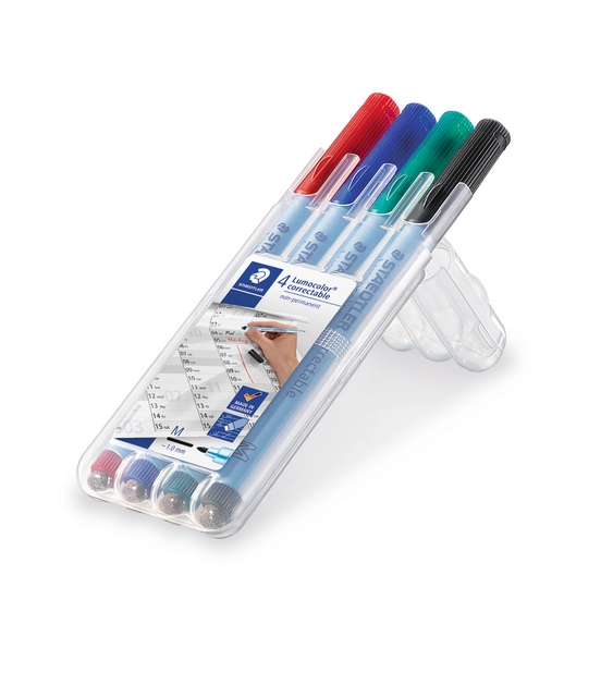 Een Viltstift Staedtler Lumocolor 305 non permanent correctable M set à 4 stuks koop je bij NiceSupplies.nl