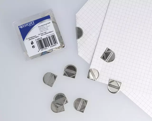 Een Hoekclips Westcott aluminium zilverkleurig doos à 100 stuks koop je bij Van Leeuwen Boeken- en kantoorartikelen